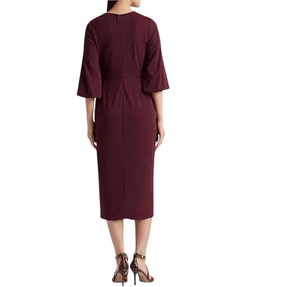 Lauren Ralph Lauren Tie Front Midi Dress Red Stretch Jersey Size 6 - Picture 3 of 9